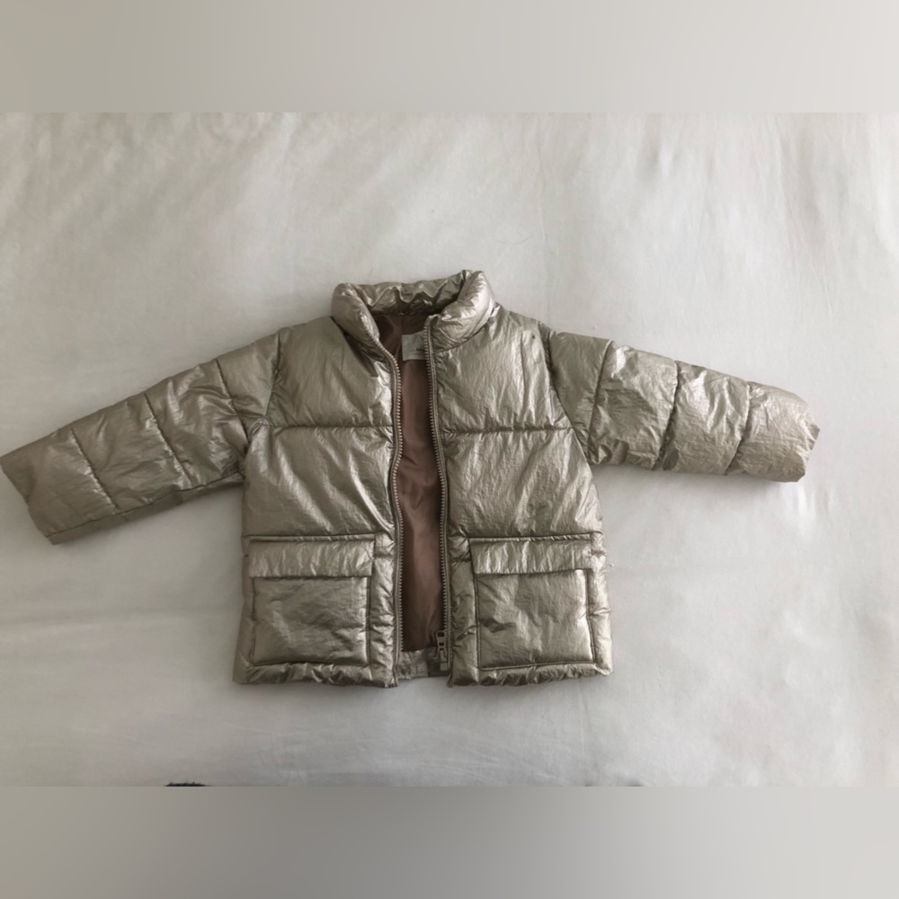 Zara girls gold puffy down coat size 2-3